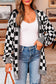 Black Checkered Open Front Drop Shoulder Cardigan