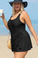 Black Solid Color Square Neck Knotted Plus Size One Piece Swimsuit