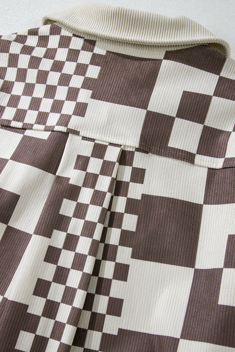 Brown Checkered Print Patchwork Corduroy Shacket