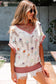 Delicacy Embroidered Flowers Colorblock Edge Hollowed Sweater