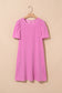 Parchment Corded Knit Crew Neck Puff Sleeve Shift Mini Dress