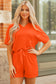 Apricot Textured V Neck T Shirt and Shorts Set