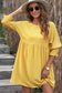 Yellow Shirred Cuffs Short Swing Dress