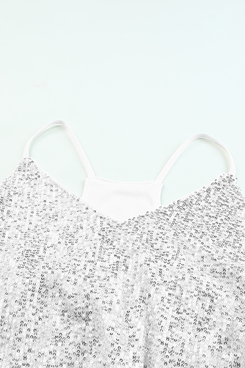 Silver Spaghetti Straps Sequin Tank Top