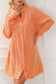 Orange Crinkled Dual Chest Pocket Oversized Shirt Dress