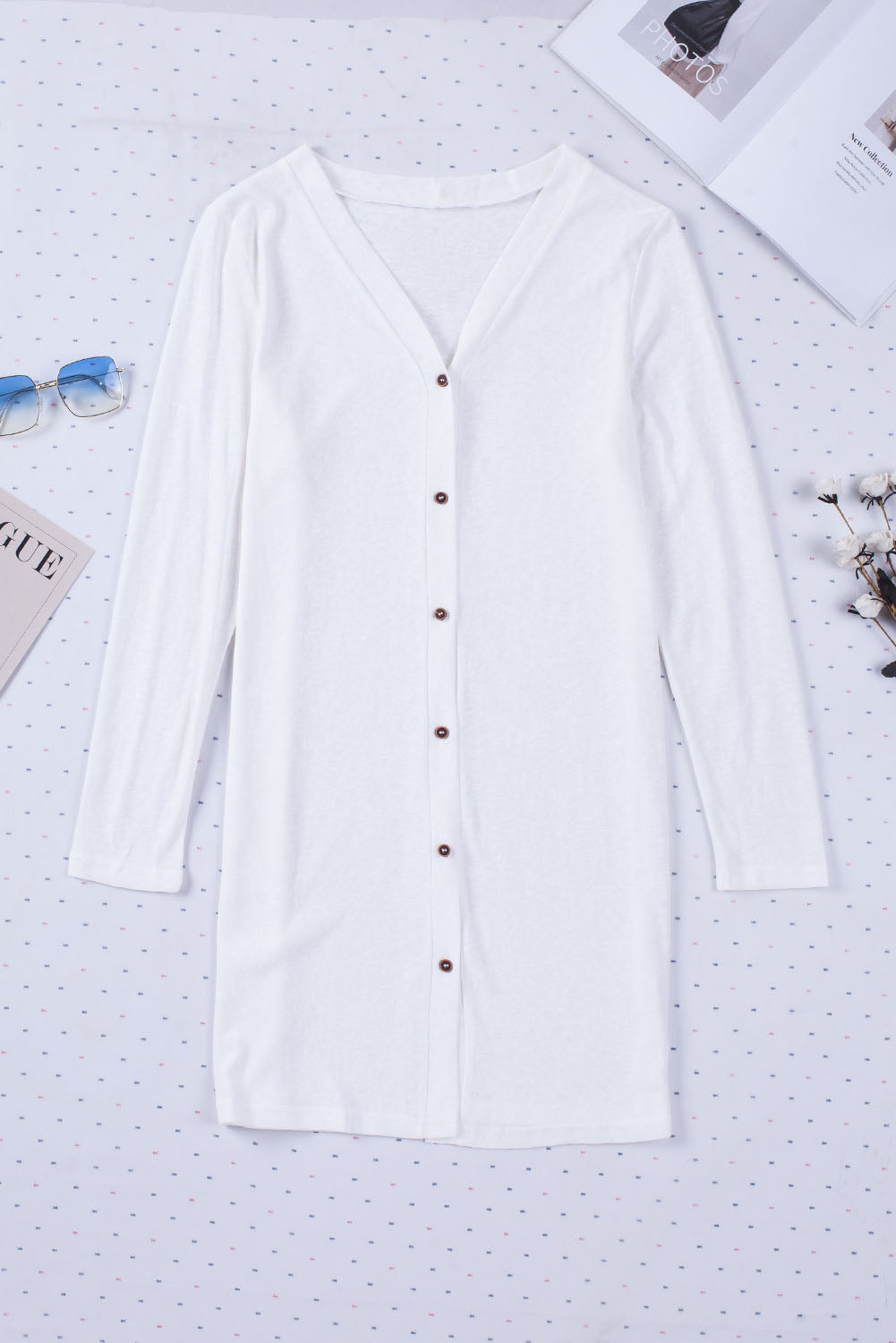 White Open-Front Button Cardigan