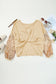 Apricot Sequin Sleeve Open Back Waffle Knit Top