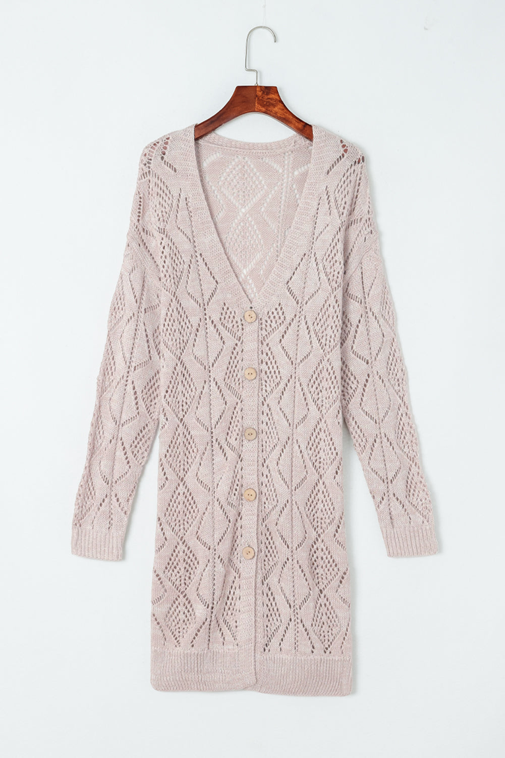 Hollow-out Openwork Khaki Knit Cardigan