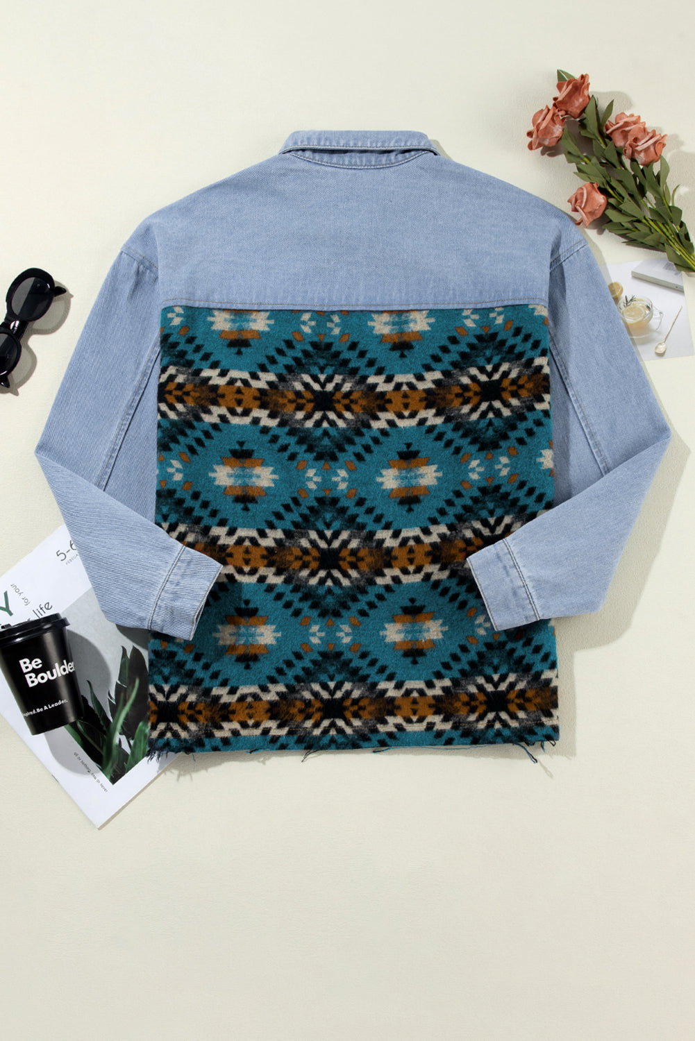 Blue Aztec Printed Denim Jacket