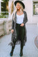 Black Fringed Hem Pocketed Open Cardigan