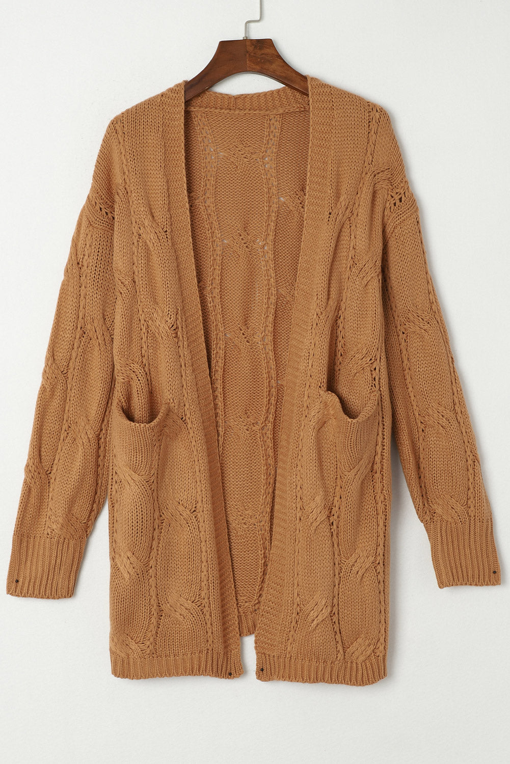 Khaki Ribbed Cable Knit Cardigan