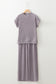 Smoke Gray Solid Corded Knit Short Sleeve T Shirt and Wide Leg Pants Set