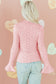 Gossamer Pink Heart Jacquard Flare Sleeve Mock Neck Fitted Top