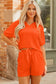 Apricot Textured V Neck T Shirt and Shorts Set