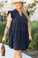 Navy Blue Collared V Neck Flutter Sleeve Tiered Plus Size Dress