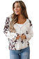 Apricot Oversized Leopard Contrast Mixed Texture Patchwork Zip Up Drop Shoulder Hoodie