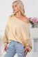 Apricot Sequin Sleeve Open Back Waffle Knit Top