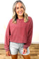 Racing Red Mineral Wash Raglan Sleeve Raw Hem Crop Sweatshirt