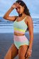 Rose Red Color Block High Waisted Sexy Bikini Set