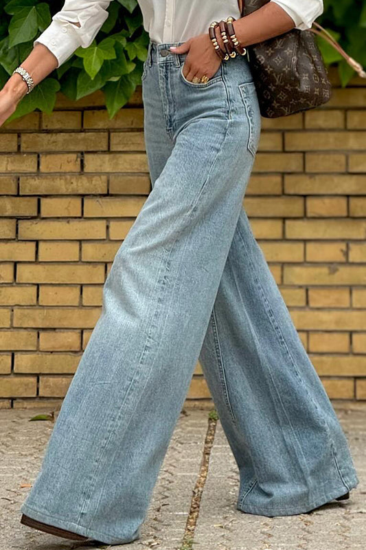 Dusk Blue Acid Wash Extra Wide Leg High Waist Long Jeans