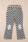 Black Checkerboard Print Distressed Holes Raw Edge Cropped Jeans