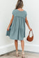 Dusty Pink Corded Knit Textured Patched Pocket Frilled Swing Mini Dress with Pockets