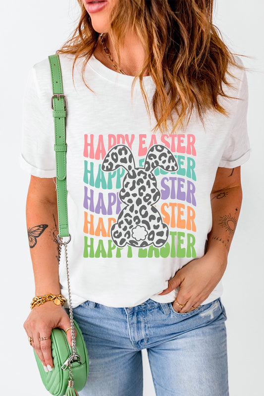 White Happy Easter Rabbit Crew Neck T Shirt