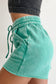 Sea Green Mineral Washed Drawstring Elastic Waist Raw Cut Shorts