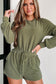 Jungle Green Corded Long Sleeve Drawstring Romper