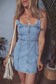 Beau Blue Seamed Zipper Square Neck Sleeveless Denim Mini Dress