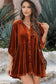 Chestnut 3/4 Sleeve Tunic Babydoll Velvet Shirt