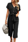 Black Dolman Button Belted V Neck Wide Leg Pocketed Jumpsuit
