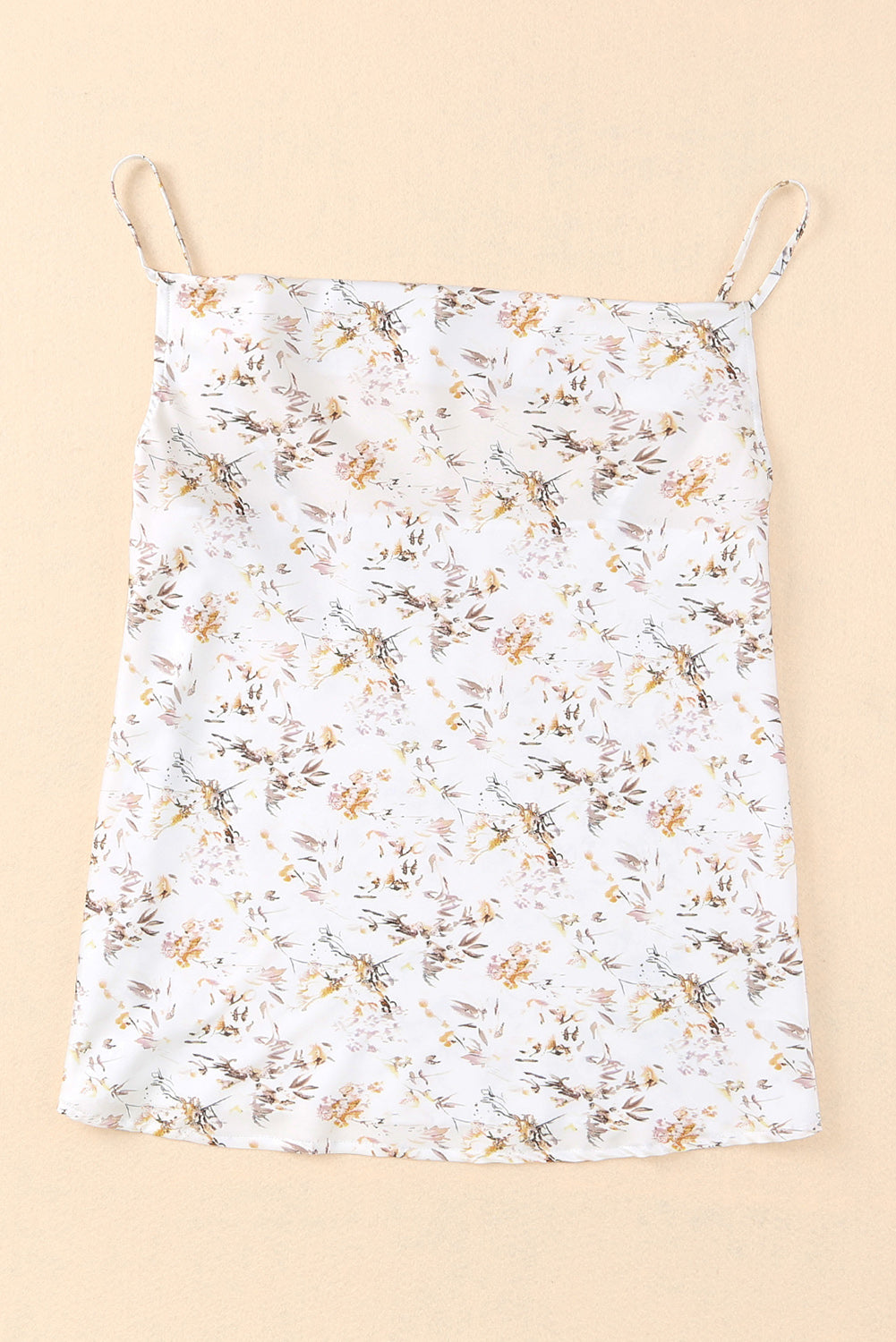 Beige Floral Print Drape Front Tank Top