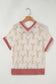 Delicacy Embroidered Flowers Colorblock Edge Hollowed Sweater