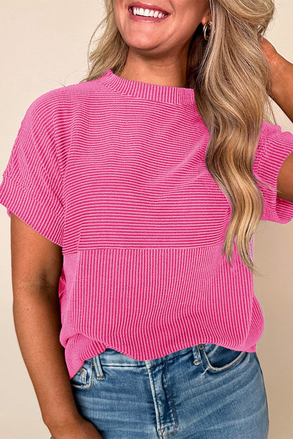 Myosotis Plain Corded Knit Mock Neck T Shirt