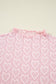 Gossamer Pink Heart Jacquard Flare Sleeve Mock Neck Fitted Top