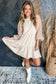 Beige Embellished Puff Sleeve Tiered A-line Dress