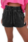 Black Drawstring High Waist Casual Denim Shorts with Pockets