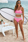 Green Striped Patchwork Spaghetti Strap High Waist Bikini Swimsuit