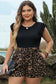 Brown Plus Size Leopard Shorts and Ruffle Sleeve Tee Set