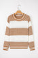 Khaki Two Tone Striped Patchwork Drop Shoulder Loose Sweater