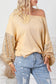 Apricot Sequin Sleeve Open Back Waffle Knit Top