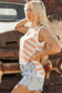Beige USA Flag Notched Neckline Loose Sweater Vest