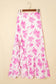 Black Boho Floral High Waist Ruffle Split Maxi Skirt