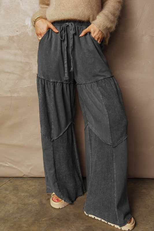 Ashleigh Blue Careys Mineral Wash Tiered Wide Leg Patchwork Drawstring Pants