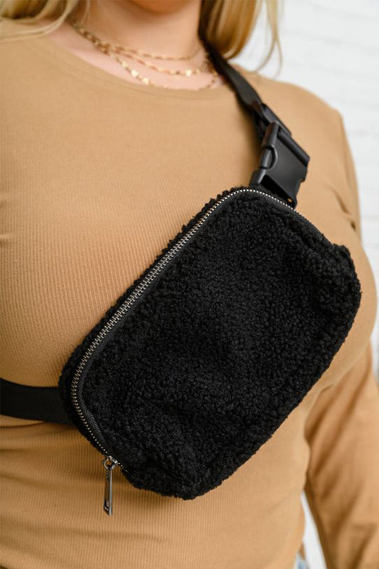 Black Sherpa Adjustable Strap Crossbody Bag