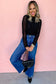 Black Rhinestone Embellished Mesh Long Sleeve Top