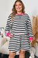 Black Stripe Color Block Edge Pullover and Shorts PLus Size Set