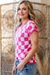 Rose Check Pattern Cap Sleeve Knitted Sweater