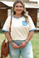 Beige Raw Seam Contrast Color Patchwork Plus Size Top